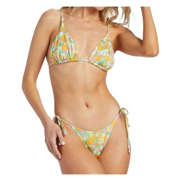 NEW BILLABONG on the bright side tie hike bikini bottom in palm green - Picture 2 of 3